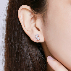 Boucles d’Oreilles Chats Brillants Puces en Argent Sterling 925 plaqué or blanc avec zircons blancs - Photo 2