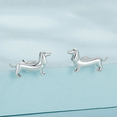 Boucles d’Oreilles Chien Teckel Puces en Argent Sterling 925 plaqué or rose - Photo 3