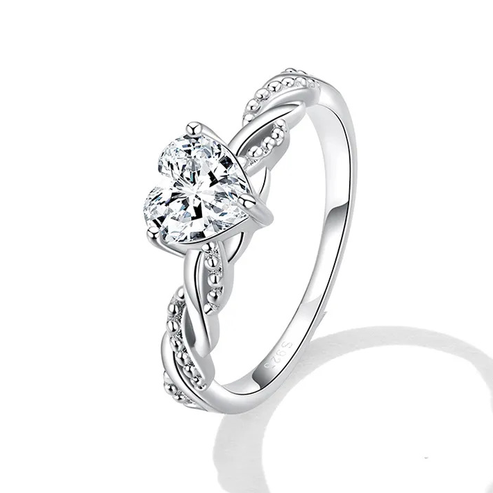 Bague Entrelacée avec Coeur en argent 925 plaqué or blanc avec coeur en zircon blanc