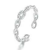 Bague Chaîne en argent 925 plaqué or blanc ajustable avec zircons blancs