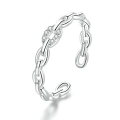 Bague Chaîne en argent 925 plaqué or blanc ajustable avec zircons blancs