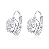 Boucles d’Oreilles Créoles Roses en argent 925 plaqué or blanc avec zircons blancs