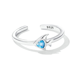 Bague Petit Poisson en argent 925 plaqué or blanc ajustable avec zircon bleu - Photo 3