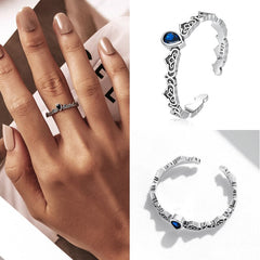 Bague Goutte Bleue en argent 925 plaqué or blanc ajustable aver zircon bleu - Photo 4