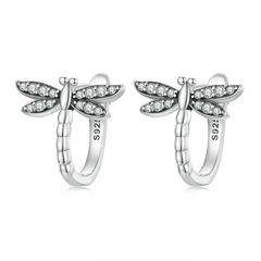 Boucles d’Oreilles Libellules en argent 925 plaqué or blanc avec zircons blancs