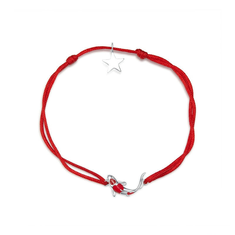 Bracelet Carpe Koï style marin en corde rouge ajustable avec carpe Koï et étoile en argent 925 émaillé rouge