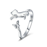 Bague Chat avec Papillon en argent 925 plaqué or blanc ajustable