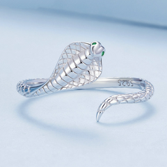 Bague Serpent Cobra Royal Argent Sterling 925 plaqué or blanc – ajustable - Photo 3