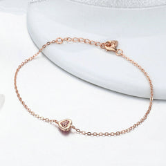 Bracelet Coeur Rose en argent 925 plaqué or rose ajustable avec zircons roses - Photo 4