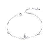 Bracelet Papillons en argent 925 plaqué or blanc ajustable avec zircons blancs