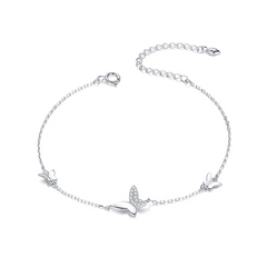 Bracelet Papillons en argent 925 plaqué or blanc ajustable avec zircons blancs