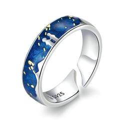 Bague Ciel de Nuit en argent 925 plaqué or blanc ajustable émaillé à la main