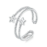 Bague Étoiles en argent 925 plaqué or blanc ajustable avec zircons colorés