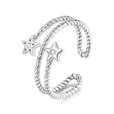 Bague Étoiles en argent 925 plaqué or blanc ajustable avec zircons blancs