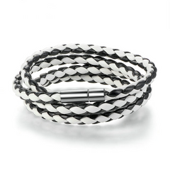 Bracelet en Cuir Blanc et Noir avec fermeture magnétique et longueur 60 cm