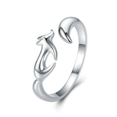 Bague Renard en argent 925 plaqué or blanc ajustable