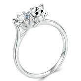 Bague Solitaire avec Chat en argent 925 plaqué or blanc avec zircon blanc