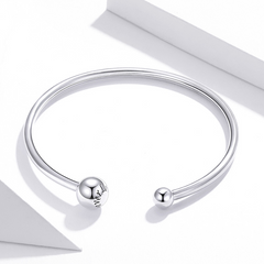 Bracelet Deux Sphères jonc en argent 925 plaqué or blanc - Photo 3