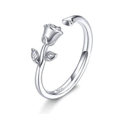Bague Rose en argent 925 plaqué or blanc ajustable