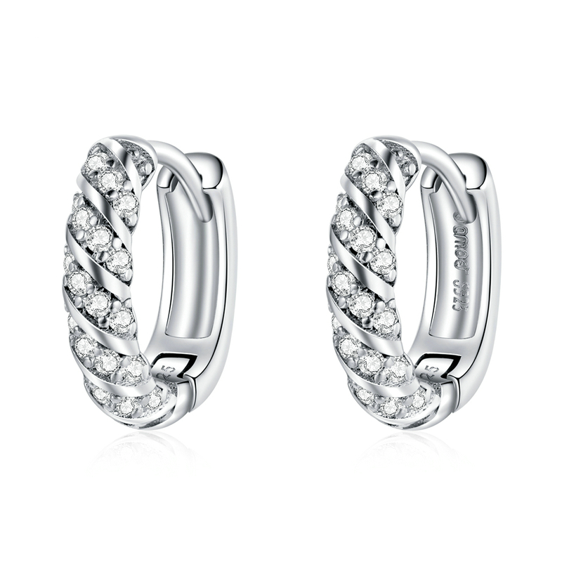 Boucles d’Oreilles Créoles Brillants en argent 925 plaqué or blanc avec zircons blancs