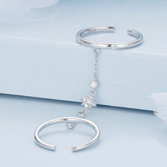 Bague Bouble avec Chaîne en argent 925 plaqué or blanc ajustable avec zircons blancs - Photo 3