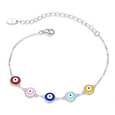 Bracelet Yeux Protecteurs en argent 925 plaqué or blanc ajustable émaillé à la main