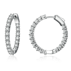 Boucles d’Oreilles Créoles Brillants en argent 925 plaqué or blanc avec zircons blancs