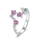 Bague Fleurs de Cerisier en argent 925 plaqué or blanc ajustable aven sakura et zircons roses