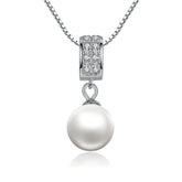 Collier Pendentif Perle en argent 925 plaqué or blanc ajustable avec zircons blancs