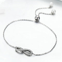 Bracelet Infini en argent 925 plaqué or blanc ajustable avec zircons blancs et perles - Photo 3
