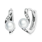 Boucles d’Oreilles Créoles Perles en argent 925 plaqué or blanc avec zircons blancs
