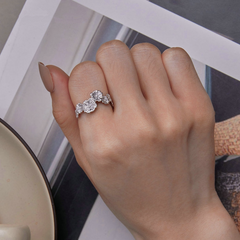 Bague Marguerites en argent 925 plaqué or blanc ajustable - Photo 2
