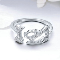Bague Chien en argent 925 plaqué or blanc ajustable avec zircons blancs - Photo 3