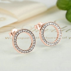 Boucles d’Oreilles Cercle Lumineux en argent 925 plaqué or rose avec zircons blancs - Photo 3