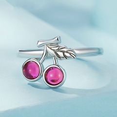 Bague Cerises Argent Sterling 925 plaqué or blanc avec rubis – ajustable - Photo 3