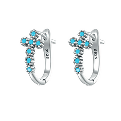 Boucles d’Oreilles Croix Turquoises Argent Sterling 925 plaqué or blanc avec turquoises