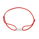 Bracelet Infini style marin en corde rouge ajustable avec infini en argent 925 plaqué or blanc