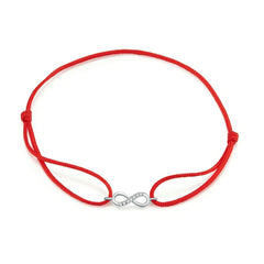 Bracelet Infini style marin en corde rouge ajustable avec infini en argent 925 plaqué or blanc