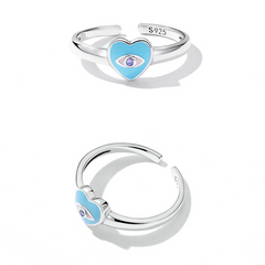 Bague Coeur Bleu en argent 925 plaqué or blanc ajustable émaillé bleu avec zircon violet - Photo 4