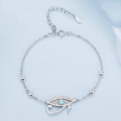 Bracelet Oeil d’Horus Argent Sterling 925 plaqué or blanc avec zircons et opale avec fermoir ajustable - Photo 3