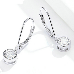Boucles d’Oreilles Pendentif Point Lumineux en argent 925 plaqué or blanc avec zircons blancs - Photo 3
