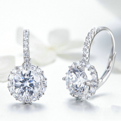 Boucles d’Oreilles Pendentif Brillants en argent 925 plaqué or blanc avec zircons blancs - Photo 4