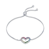 Bracelet Coeur Arc-en-Ciel en argent 925 plaqué or blanc ajustable avec zircons colorés