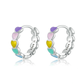 Boucles d’Oreilles Créoles Coeurs en argent 925 plaqué or blanc émaillé à la main