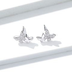 Boucles d’Oreilles Papillons Brillants Puces en Argent Sterling 925 plaqué or blanc avec des zircons blancs - Photo 4
