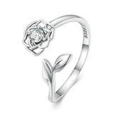 Bague Rose en argent 925 plaqué or blanc ajustable avec zircon blanc