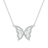 Collier Papillon en argent 925 plaqué or blanc ajustable avec zircons blancs