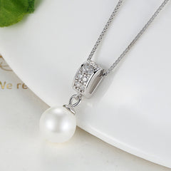 Collier Pendentif Perle en argent 925 plaqué or blanc ajustable avec zircons blancs - Photo 3