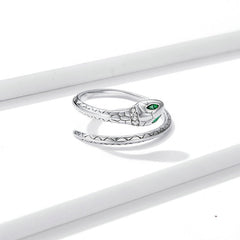 Bague Serpent en argent 925 plaqué or blanc ajustable avec zircons blancs et verts - Photo 4