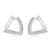 Boucles d’Oreilles Créoles Triangle en argent 925 plaqué or blanc avec zircons blancs